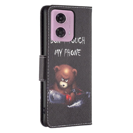 Motorola Moto G34 Læder Flip Cover m. Pung & Print - "Don't Touch My Phone" - Bjørn