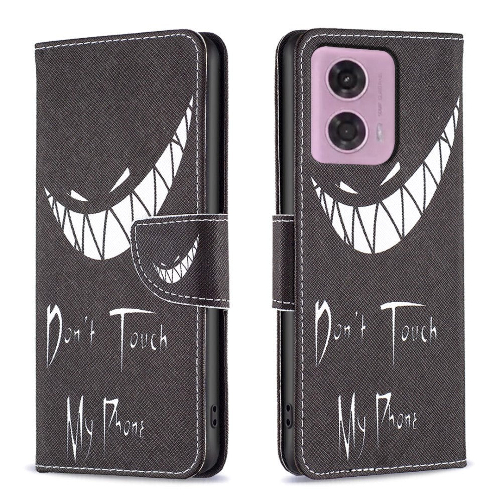 Motorola Moto G34 Læder Flip Cover m. Pung & Print - "Don't Touch My Phone"