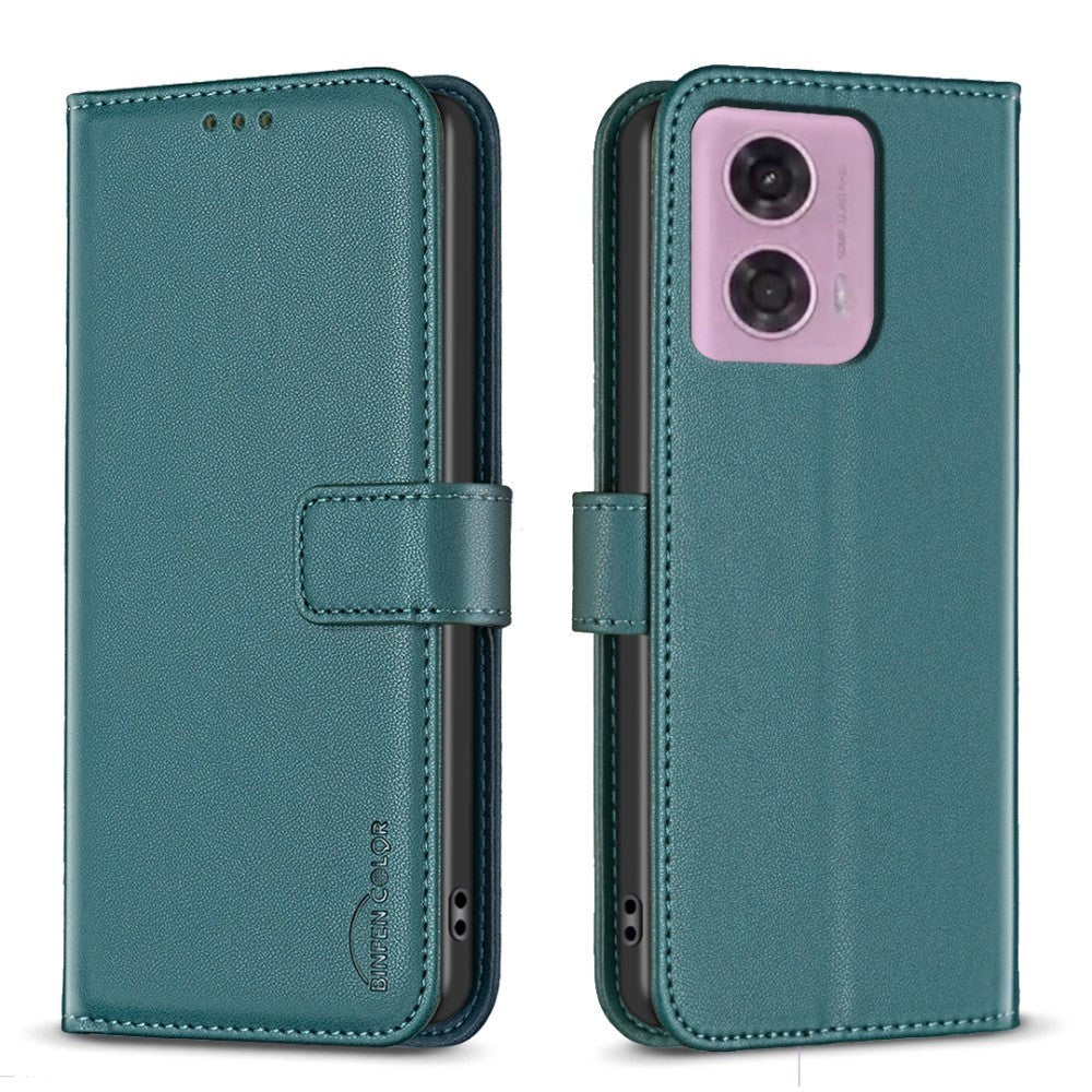 Motorola Moto G34 Blankt Læder Flip Cover m. Pung - Grøn