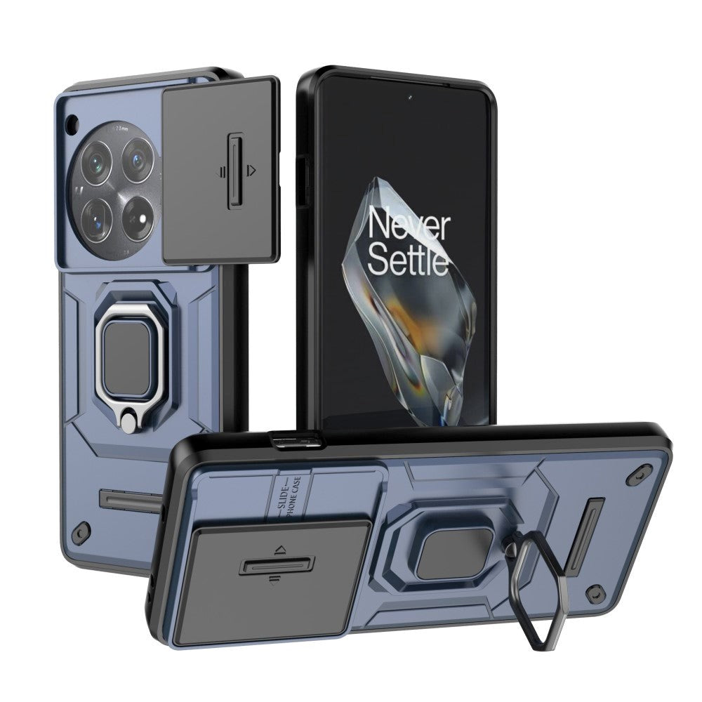 OnePlus 12 Håndværker Bagside Cover m. Magnetisk Kickstand & Cam Slider - Blå