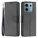 EIDERWOOD Xiaomi Redmi Note 13 Pro (4G) Litchi Læder Flip Cover m. Pung & Strop - Sort