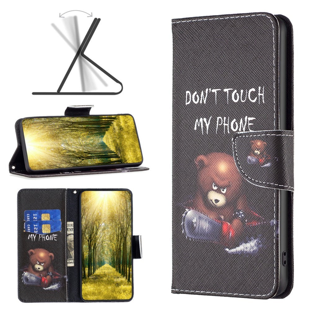 EIDERWOOD Xiaomi Redmi Note 13 Pro (4G) / Poco M6 Pro Læder Flip Cover m. Pung & Print - "Don't Touch My Phone" Bjørn