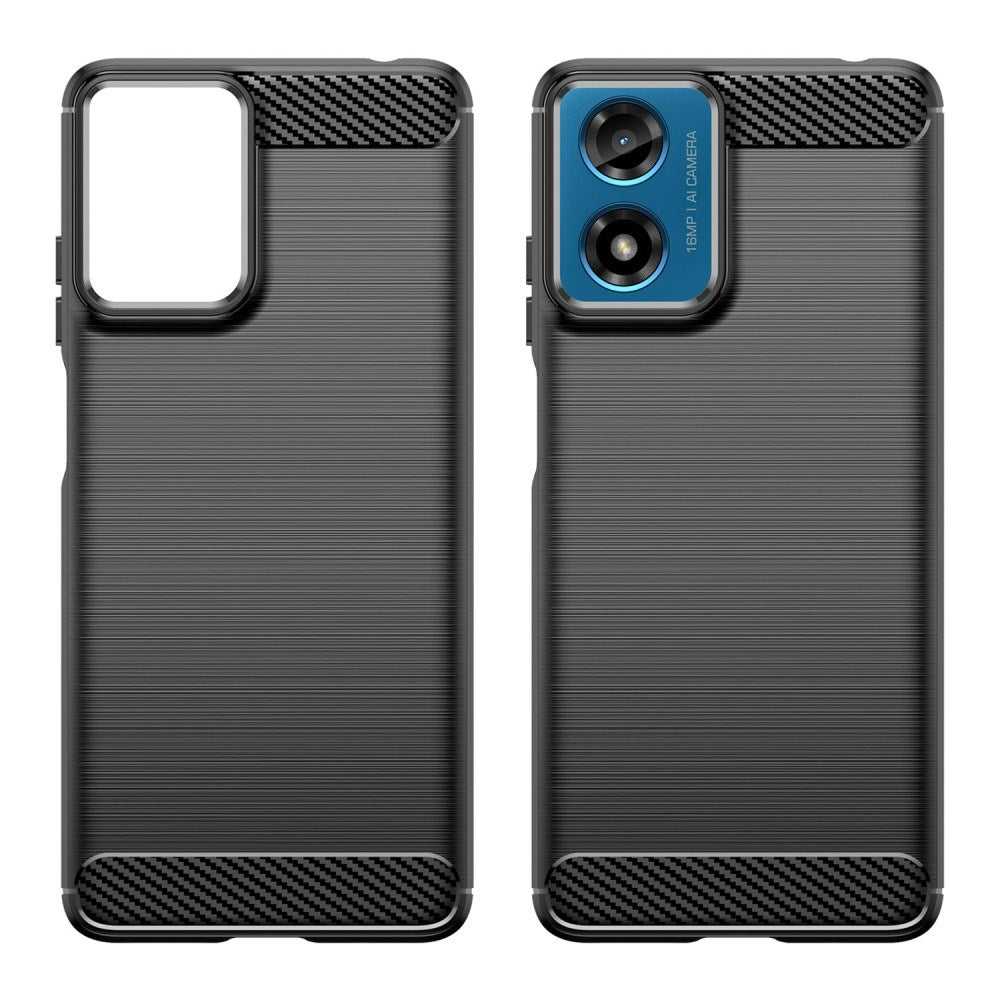Motorola Moto E14 (4G) / G04 (4G) / G04s (4G) / G24 (4G) - EIDERWOOD Brushed Carbon Fiber Fleksibelt Plastik Cover - Sort