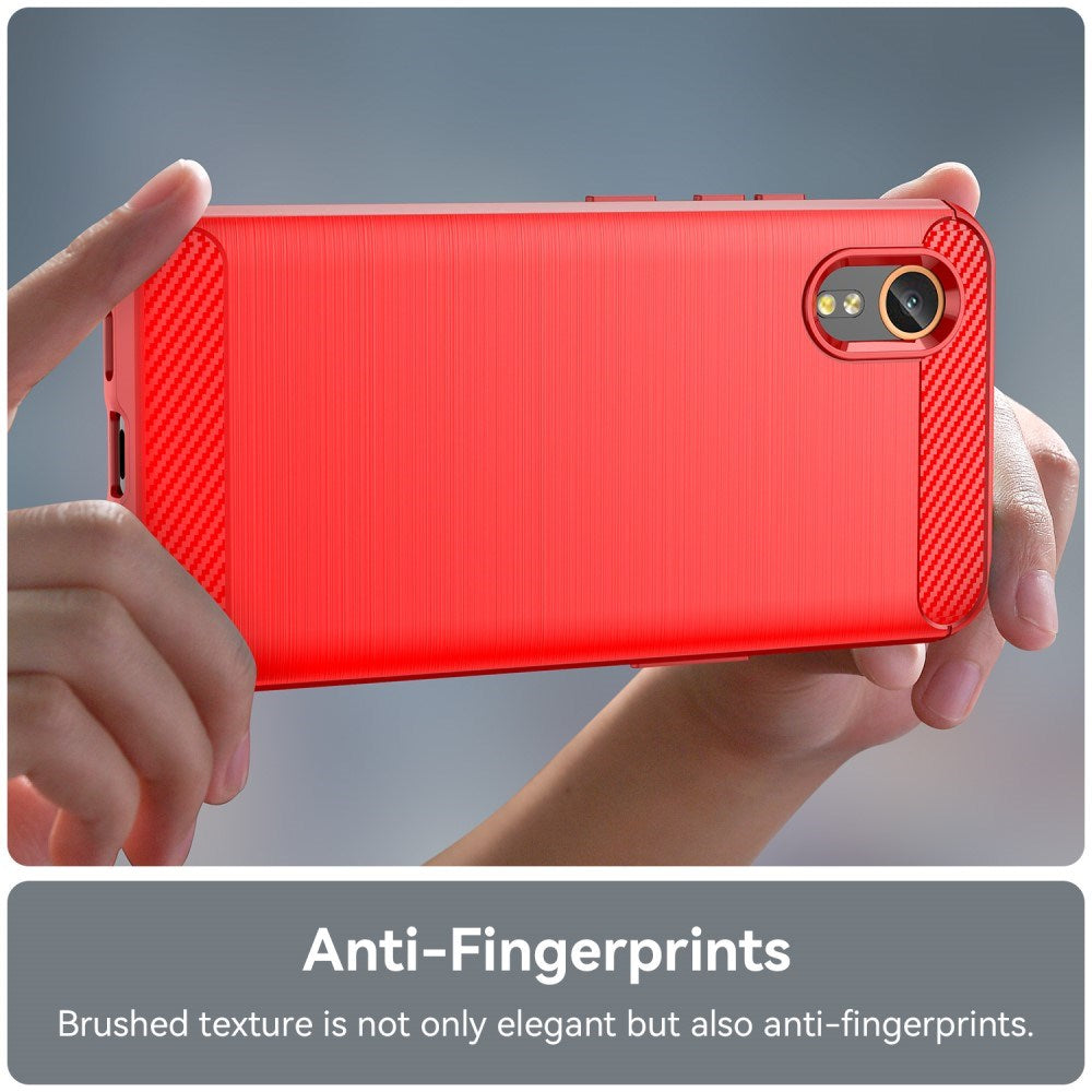 Samsung Galaxy Xcover 7 - EIDERWOOD Brushed Carbon Fiber Fleksibelt Plastik Cover - Rød