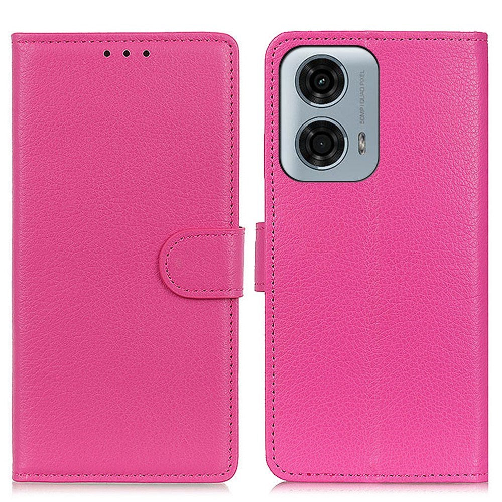 EIDERWOOD Stående Telefonbeskyttelse med Litchi Tekstur til Motorola Moto E14 4G / G04 4G / G04s 4G / G24 4G - Pink