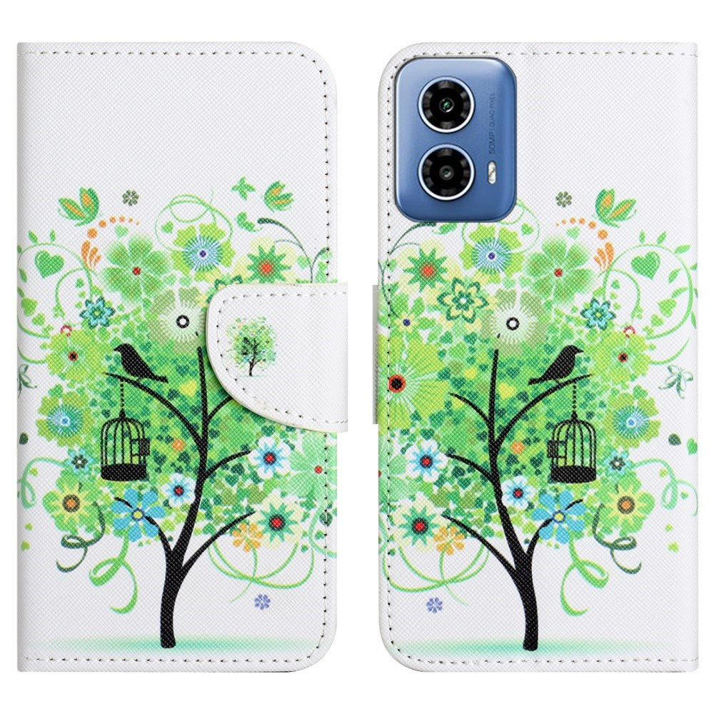 EIDERWOOD Motorola Moto G24 Power Læder Flip Cover m. Pung & Print - Grønt Træ