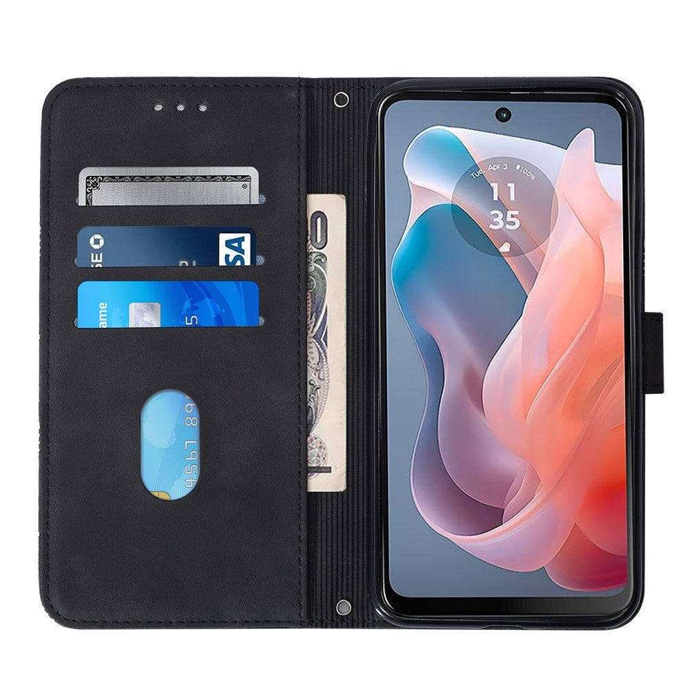 EIDERWOOD Motorola Moto G Play 5G (2024) Blødt Læder Flip Cover m. Pung - Geometri Mønster - Sort