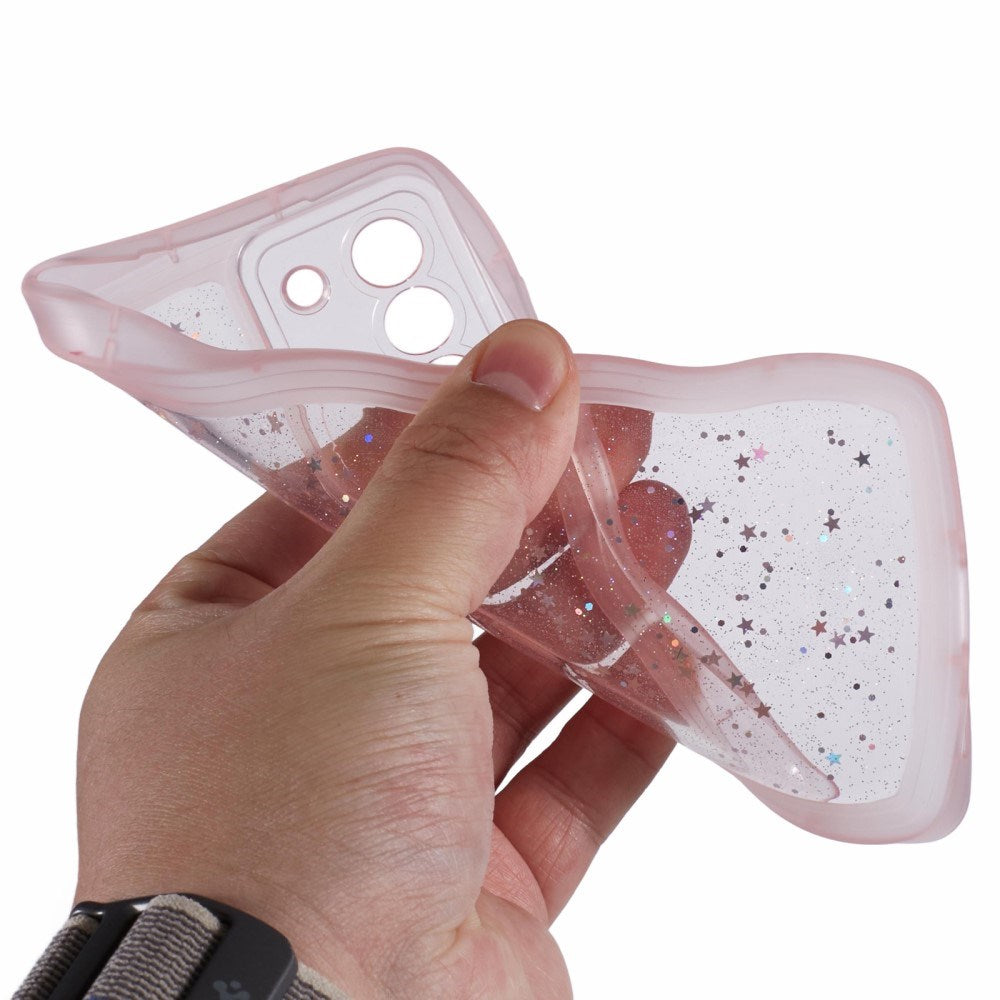 Samsung Galaxy S22+ (Plus) - EIDERWOOD Fleksibelt Plastik Wavy Bagside Cover m. Glimmer - Gennemsigtig / Lyserød