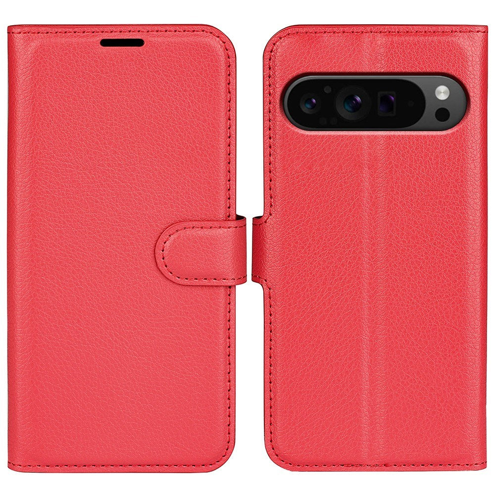 EIDERWOOD Google Pixel 9 Pro XL Litchi Læder Flip Cover m. Pung - Rød