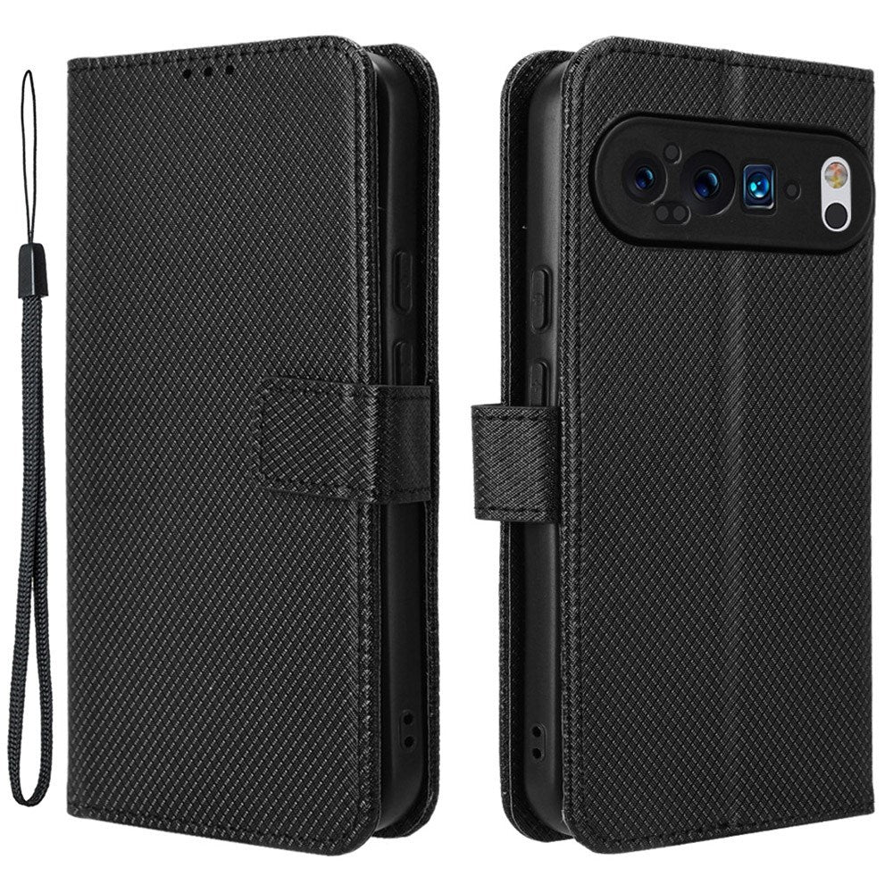 EIDERWOOD Google Pixel 9 Pro Læder Flip Cover m. Strop & Tekstur - Sort