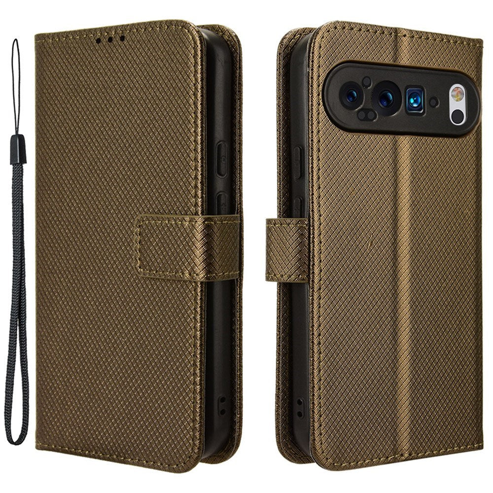 EIDERWOOD Google Pixel 9 Pro Læder Flip Cover m. Strop & Tekstur - Brun