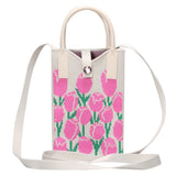 Strikket Crossbody Skuldertaske (180 x 120 mm) - Pink Blomster