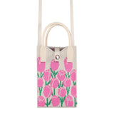 Strikket Crossbody Skuldertaske (180 x 120 mm) - Pink Blomster