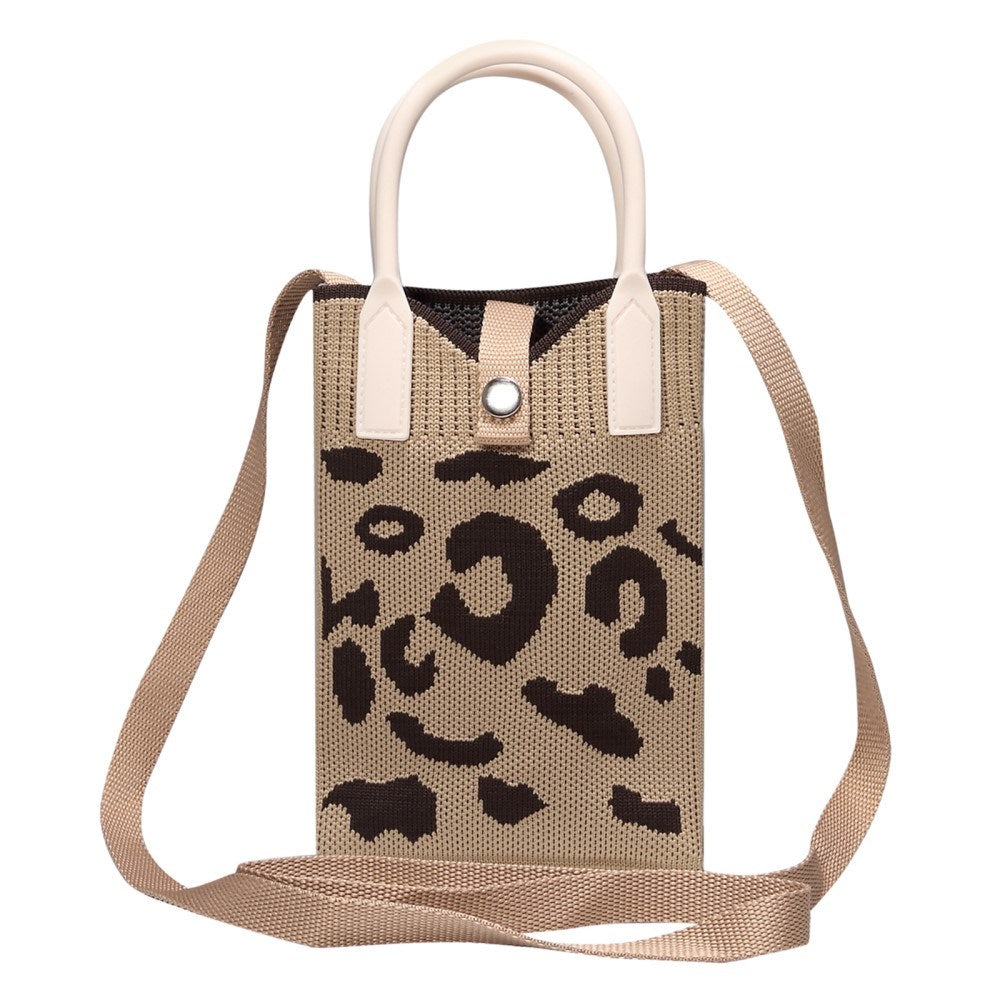 Strikket Crossbody Skuldertaske (180 x 120 mm) - Brun / Leopard