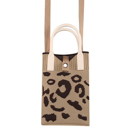 Strikket Crossbody Skuldertaske (180 x 120 mm) - Brun / Leopard