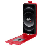 EIDERWOOD Xiaomi 14 Ultra Vertikalt Læder Flip Cover m. Kortholder - Rød