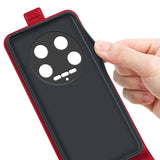 EIDERWOOD Xiaomi 14 Ultra Vertikalt Læder Flip Cover m. Kortholder - Rød