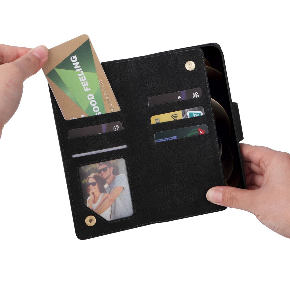 EIDERWOOD iPhone 12 Pro Max Flip Case med Kortholder & Lynlåslomme - Sort