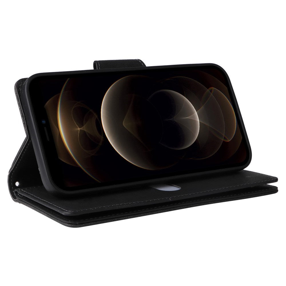 EIDERWOOD iPhone 12 Pro Max Flip Case med Kortholder & Lynlåslomme - Sort