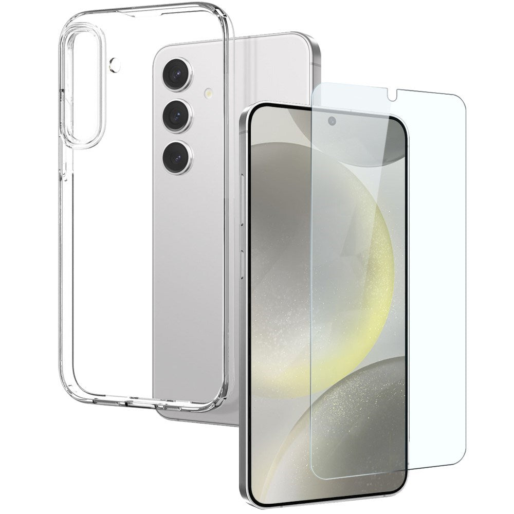 Samsung Galaxy S24 NORTHJO 2-i-1 Sæt - Fleksibelt Plast Mobil Cover & Skærmbeskyttelsesglas - Gennemsigtig