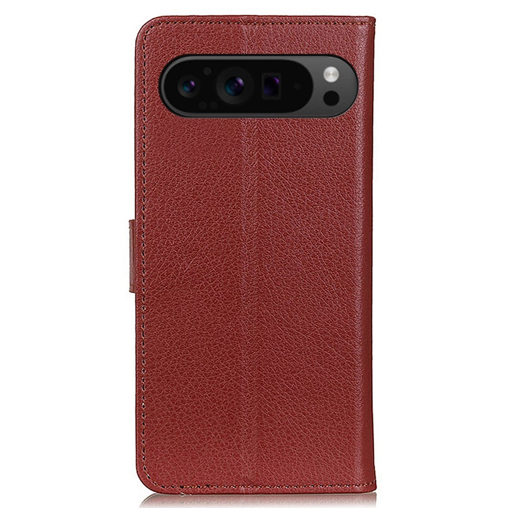 EIDERWOOD Google Pixel 10 / 10 Pro / 9 / 9 Pro Litchi Kunstlæder Cover m. Pung - Brun