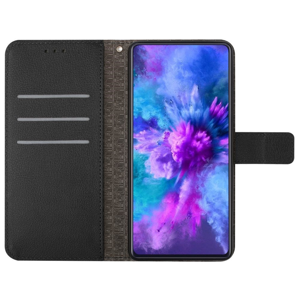 EIDERWOOD Sony Xperia 10 VI Læder Flip Cover m. Pung & Strop - Rombe Indgravering - Sort