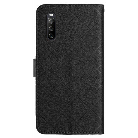 EIDERWOOD Sony Xperia 10 VI Læder Flip Cover m. Pung & Strop - Rombe Indgravering - Sort