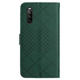 EIDERWOOD Sony Xperia 10 VI Læder Flip Cover m. Pung & Strop - Rombe Indgravering - Grøn