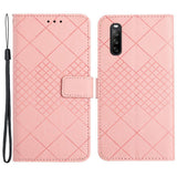 EIDERWOOD Sony Xperia 10 VI Læder Flip Cover m. Pung & Strop - Rombe Indgravering - Lyserød