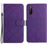 EIDERWOOD Sony Xperia 10 VI Læder Flip Cover m. Pung & Strop - Rombe Indgravering - Lilla