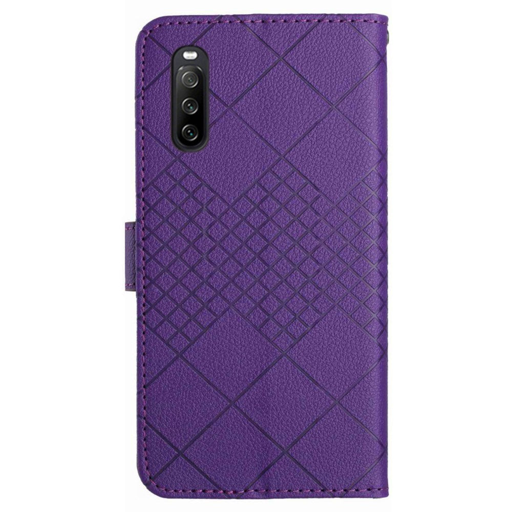 EIDERWOOD Sony Xperia 10 VI Læder Flip Cover m. Pung & Strop - Rombe Indgravering - Lilla