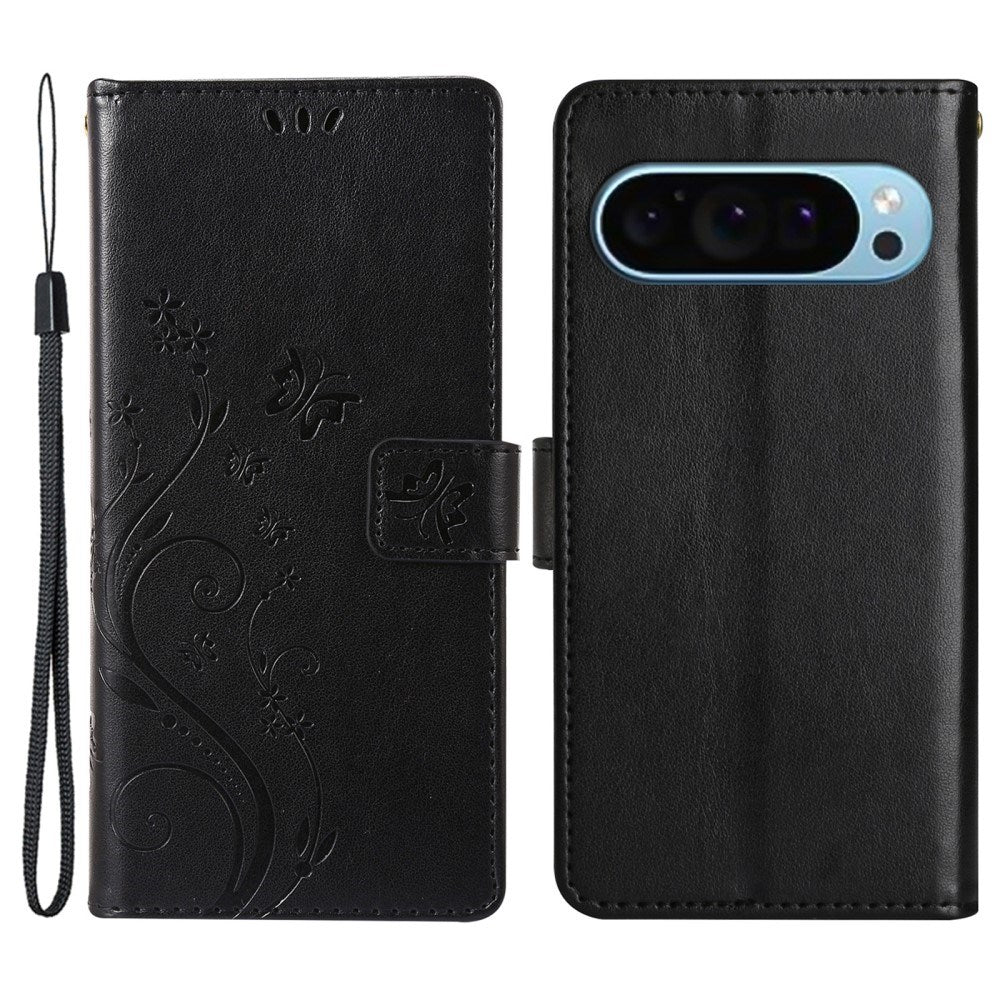 EIDERWOOD Google Pixel 9 / 9 Pro Sommerfugle Læder Flip Cover m. Pung - Sort