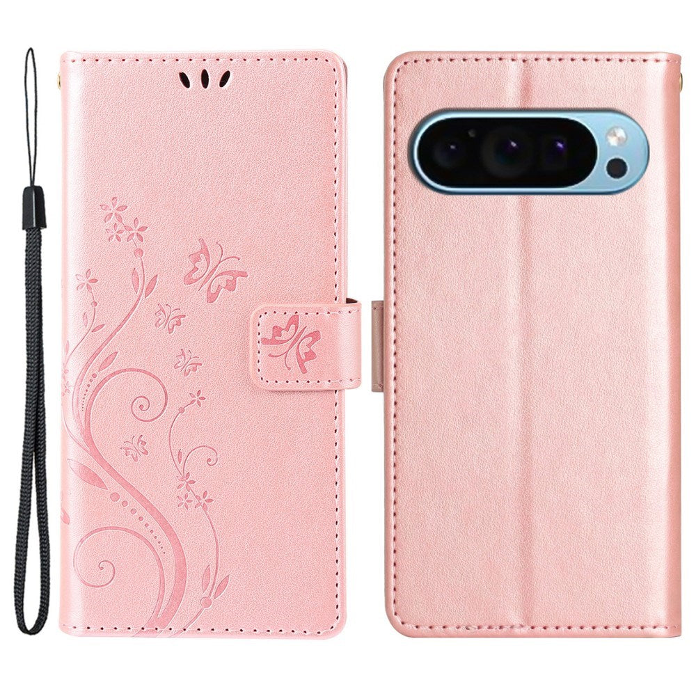 EIDERWOOD Google Pixel 9 / 9 Pro Sommerfugle Læder Flip Cover m. Pung - Rose Gold