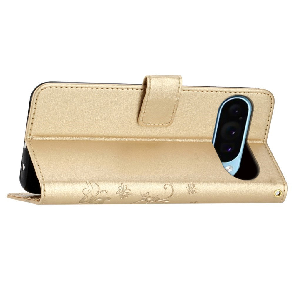 EIDERWOOD Google Pixel 9 / 9 Pro Sommerfugle Læder Flip Cover m. Pung - Guld