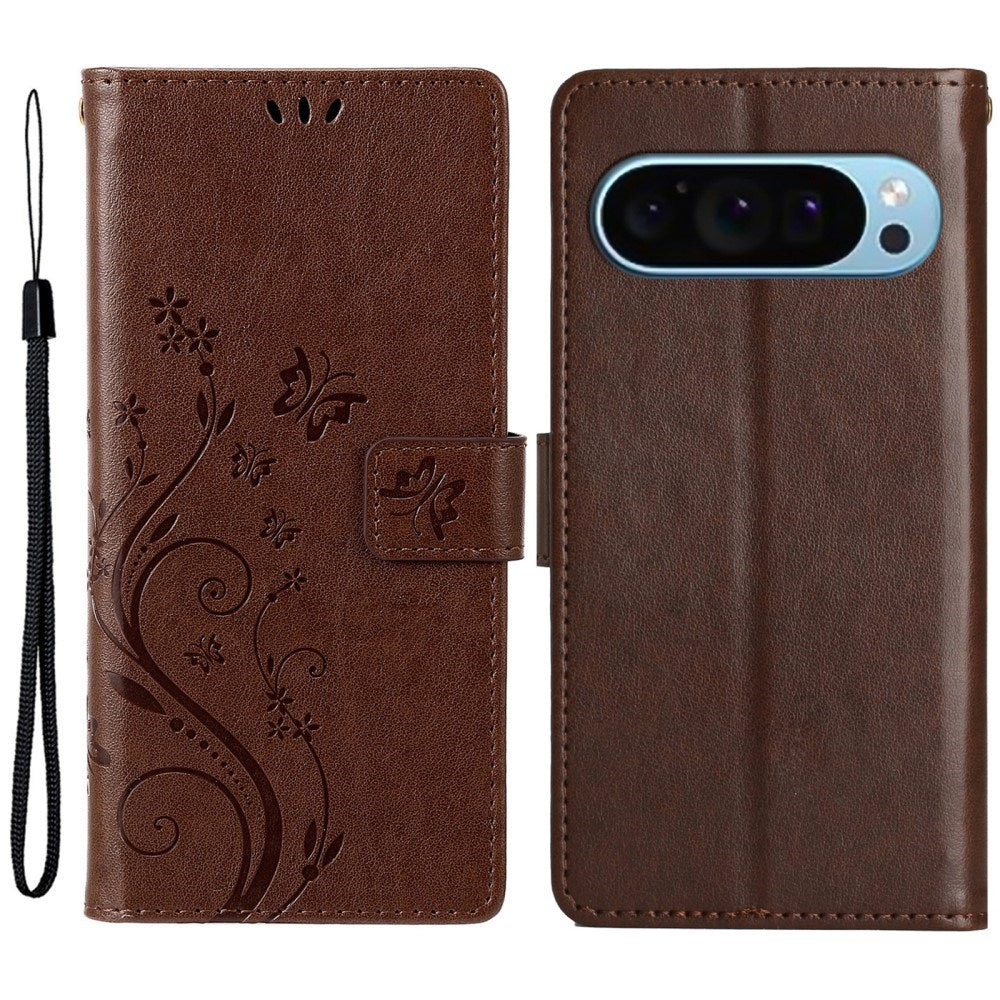 EIDERWOOD Google Pixel 9 / 9 Pro Sommerfugle Læder Flip Cover m. Pung - Brun