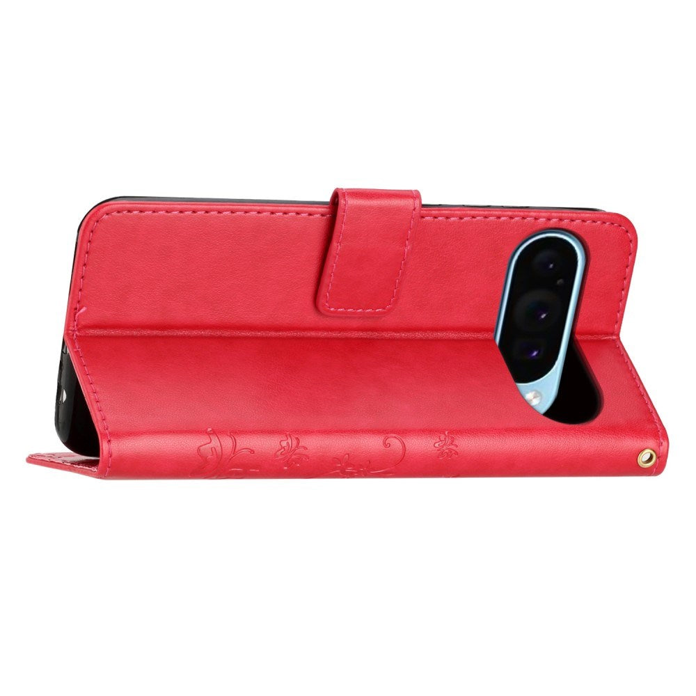 EIDERWOOD Google Pixel 9 / 9 Pro Sommerfugle Læder Flip Cover m. Pung - Rød