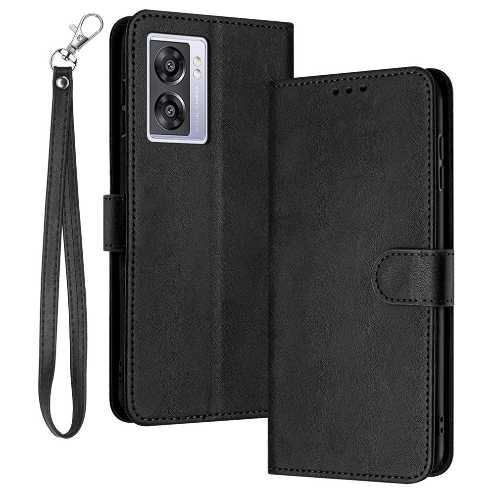 OPPO A77 (5G) / A57 / A57s EIDERWOOD Kunstlæder Cover m. Strop - Sort