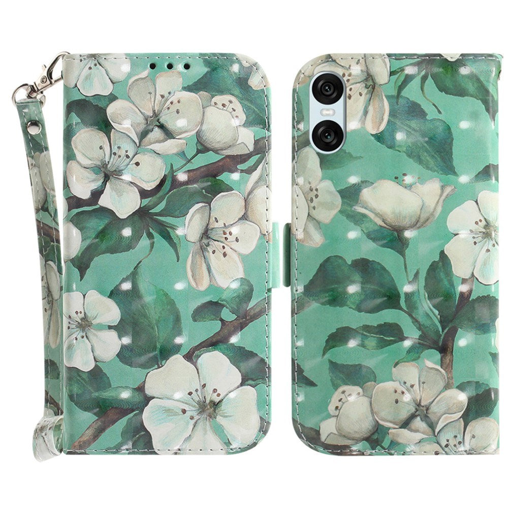 EIDERWOOD Sony Xperia 5 VI Læder Flip Cover m. Pung & Strop - Hvide Blomster