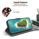 EIDERWOOD iPhone 16e Kunst Læder Flip Cover m. Pung & Strop - Sort med Blomster