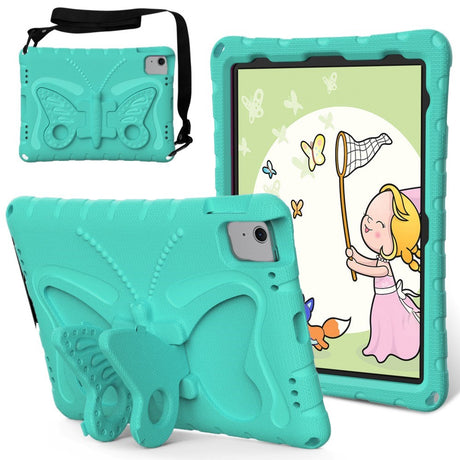 EIDERWOOD iPad Air 11" (2024) Butterfly Kickstand Børne Cover m. Skulderstrop - Mintgrøn