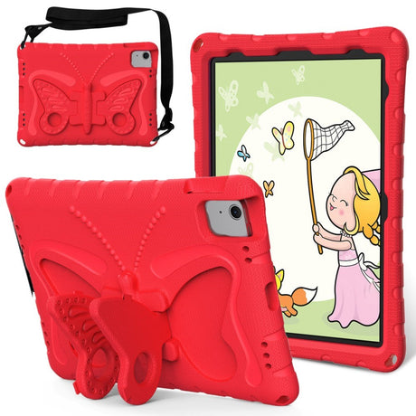 EIDERWOOD iPad Air 11" (2024) Butterfly Kickstand Børne Cover m. Skulderstrop - Rød