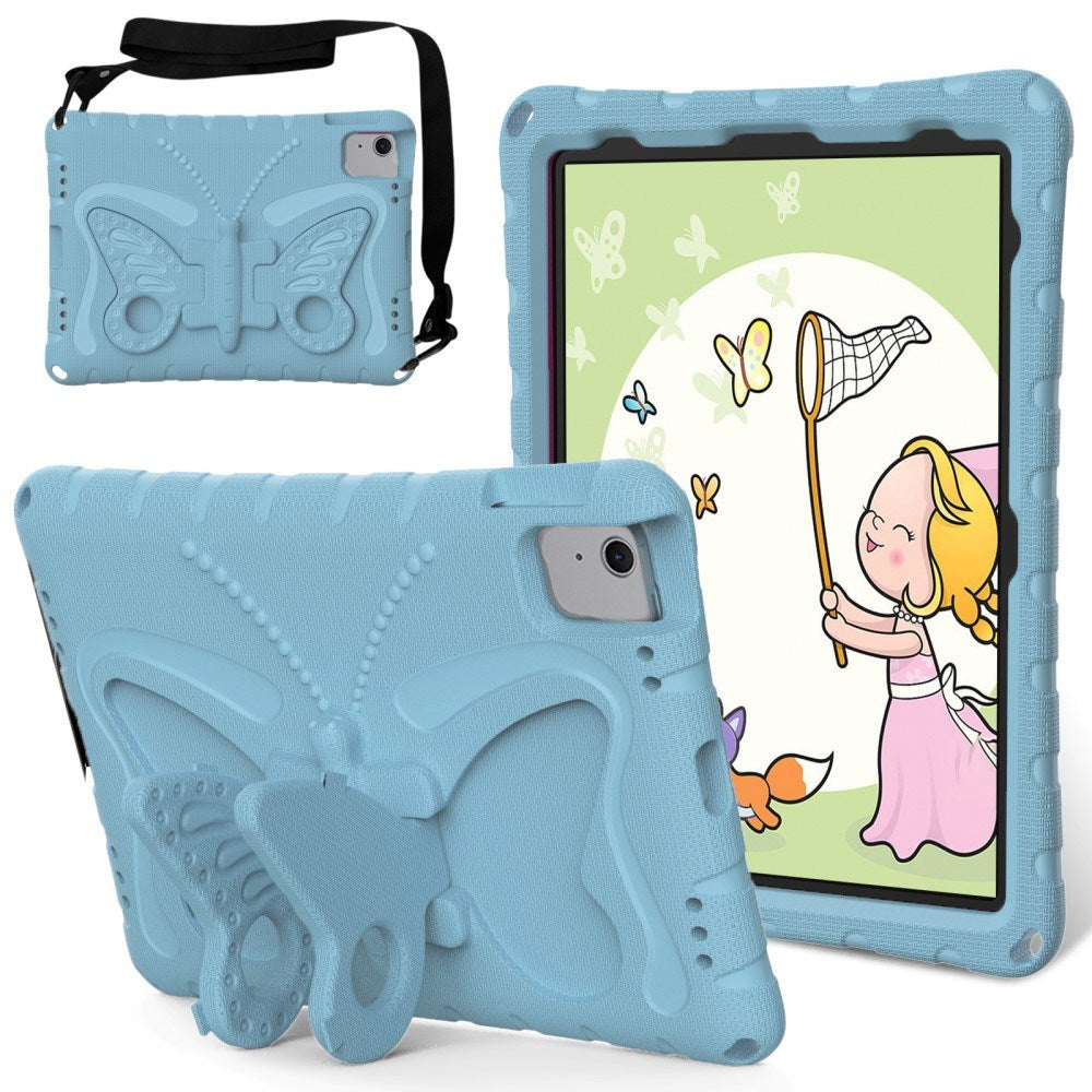 EIDERWOOD iPad Air 11" (2024) Butterfly Kickstand Børne Cover m. Skulderstrop - Lyseblå