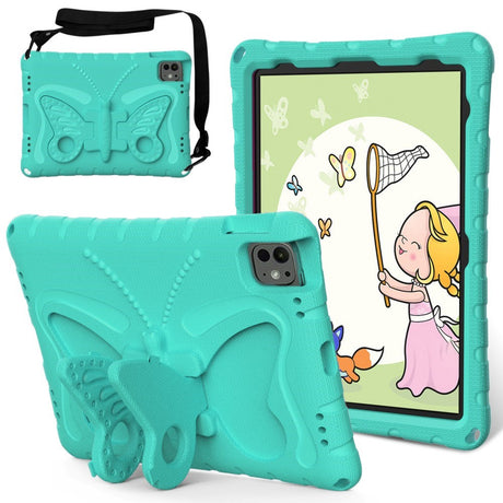 EIDERWOOD iPad Pro 11" (2024) Butterfly Kickstand Børne Cover m. Skulderstrop - Mintgrøn