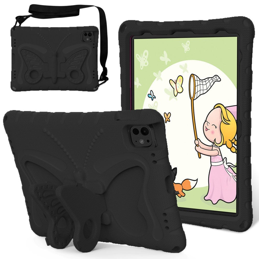 EIDERWOOD iPad Pro 11" (2024) Butterfly Kickstand Børne Cover m. Skulderstrop - Sort