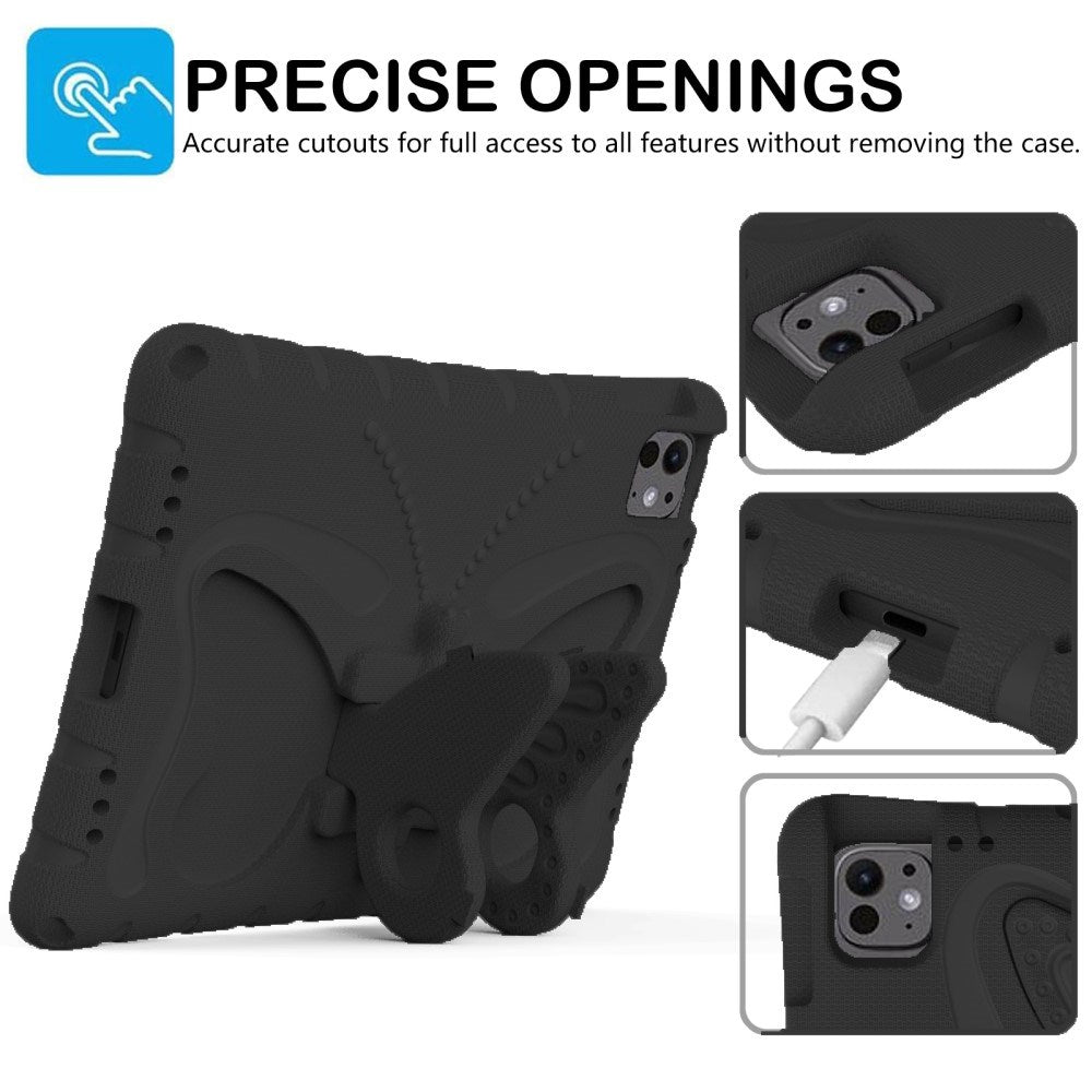 EIDERWOOD iPad Pro 11" (2024) Butterfly Kickstand Børne Cover m. Skulderstrop - Sort