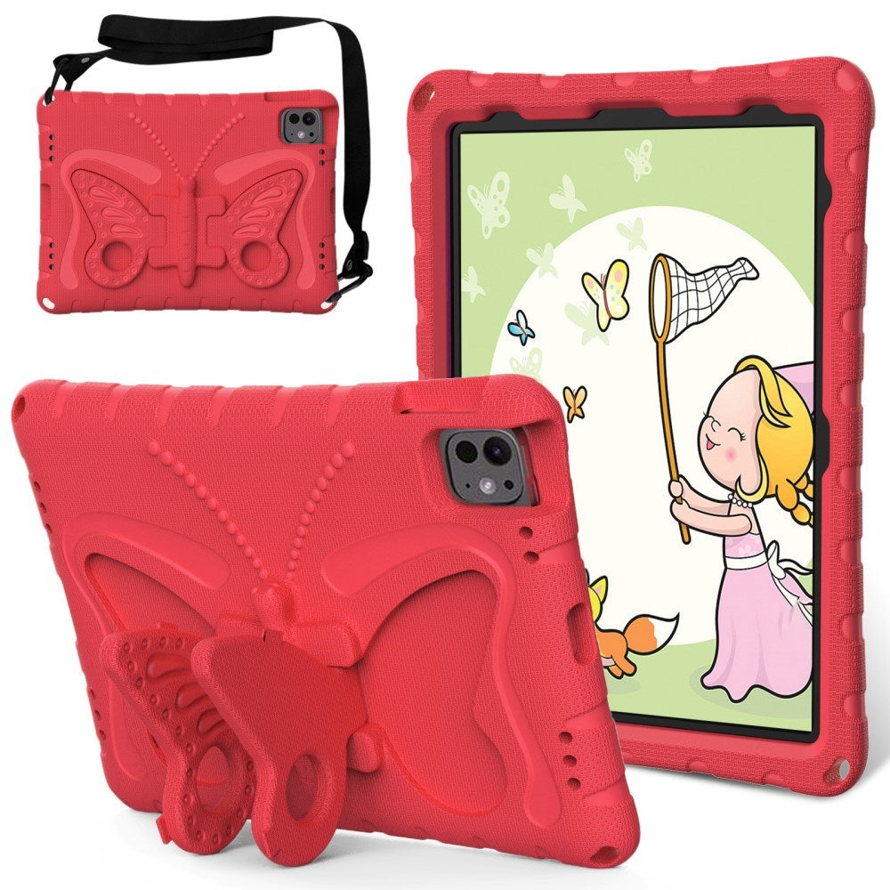 EIDERWOOD iPad Pro 11" (2024) Butterfly Kickstand Børne Cover m. Skulderstrop - Rød