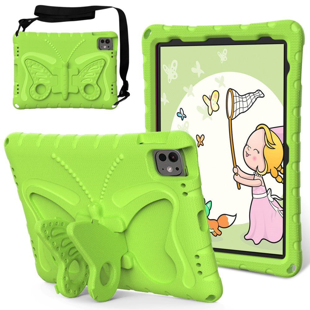 EIDERWOOD iPad Pro 11" (2024) Butterfly Kickstand Børne Cover m. Skulderstrop - Grøn