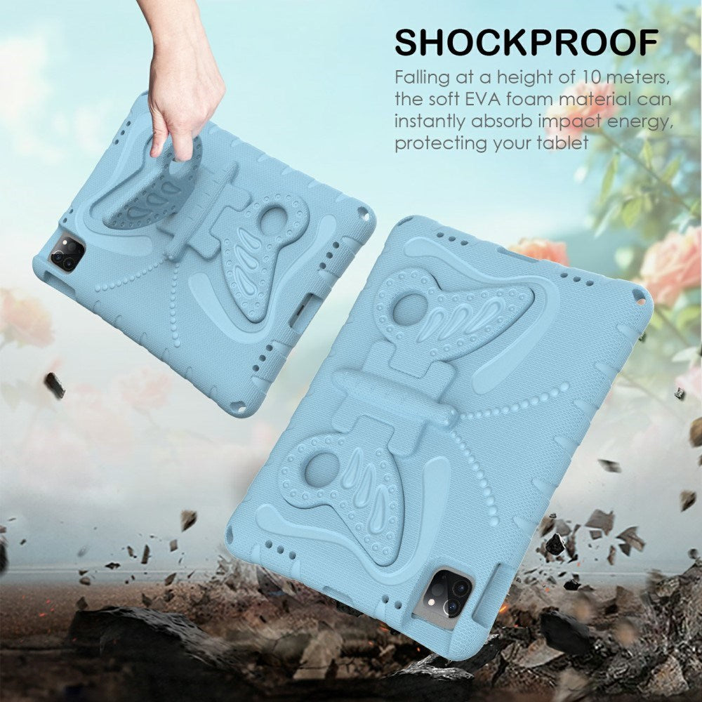 EIDERWOOD iPad Air / Pro 13" (2024) / Pro 12.9" (2022-2018) Butterfly Kickstand Børne Cover m. Skulderstrop - Lyseblå