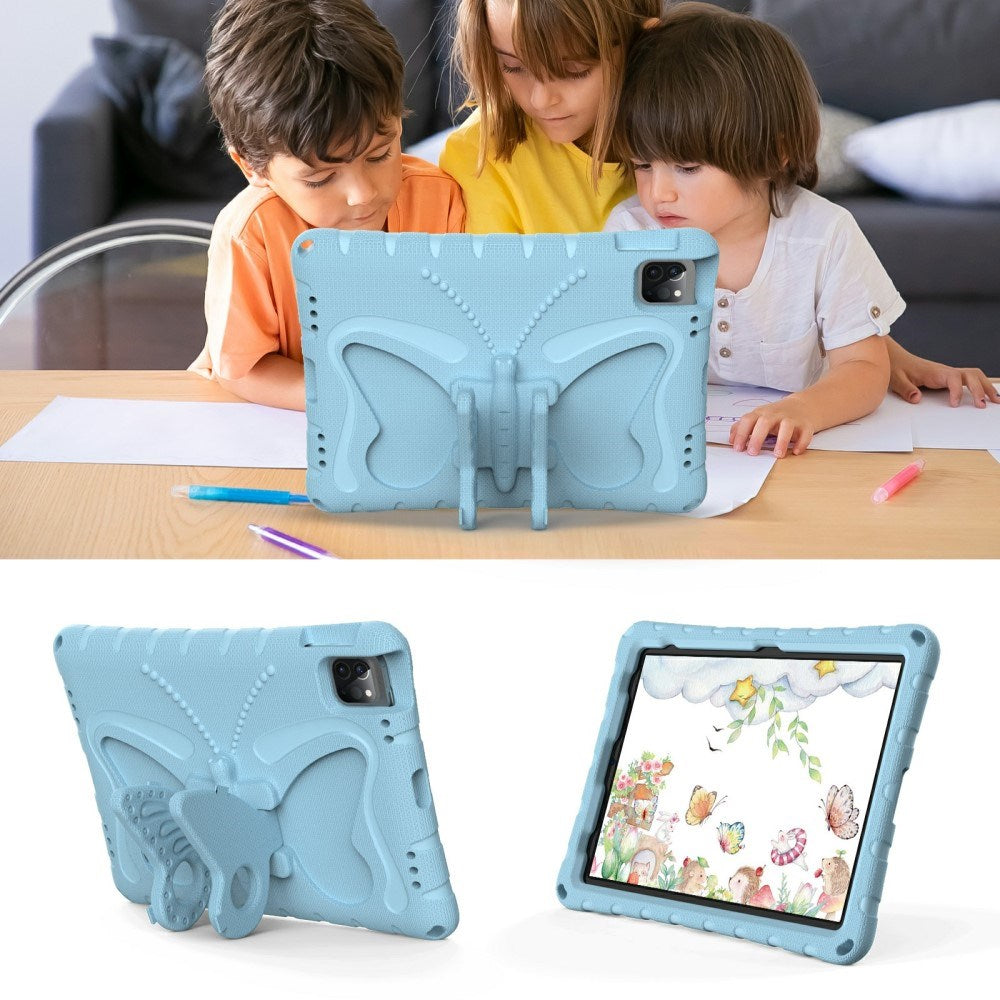 EIDERWOOD iPad Air / Pro 13" (2024) / Pro 12.9" (2022-2018) Butterfly Kickstand Børne Cover m. Skulderstrop - Lyseblå