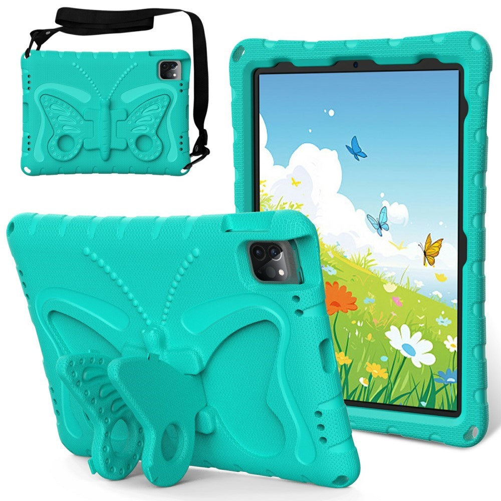 EIDERWOOD iPad Air / Pro 13" (2024) / Pro 12.9" (2022-2018) Butterfly Kickstand Børne Cover m. Skulderstrop - Mintgrøn